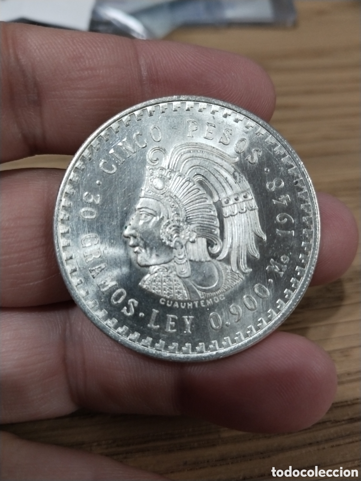 Monedas antiguas de Am&eacute;rica: Estados Unidos Mexicanos. 1948. 5 Pesos (EBC+) (Plata) peque&ntilde;as manchas