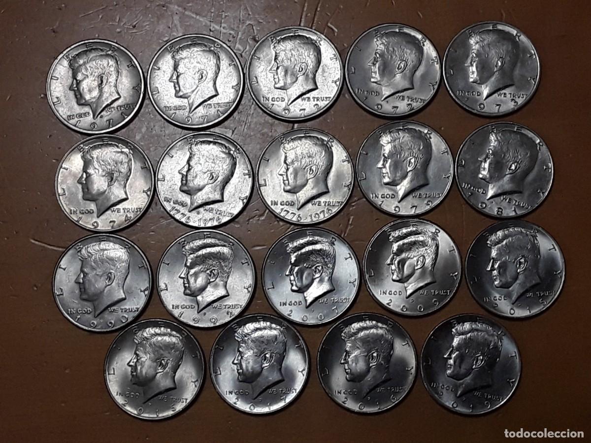 Alte M&uuml;nzen aus Amerika: ESTADOS UNIDOS - LOTE 19 MONEDAS MEDIO DOLAR KENEDY DIFERENTES ENTRE A&Ntilde;OS 1971 Y 2019.
