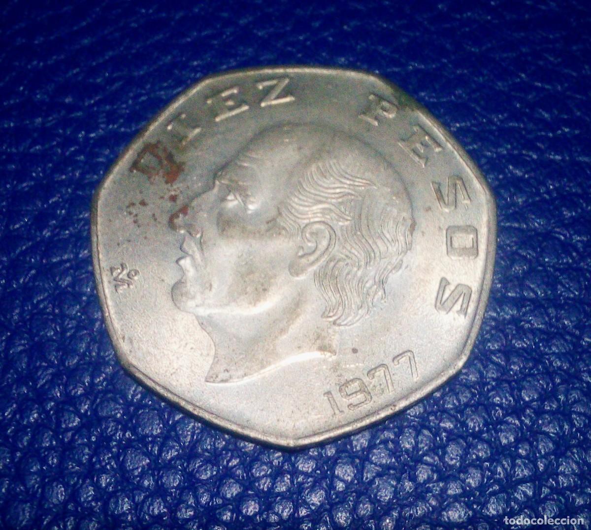 Alte M&uuml;nzen aus Amerika: Diez pesos 1977. Estados Unidos Mexicanos. Siete lados cupron&iacute;quel. 14g