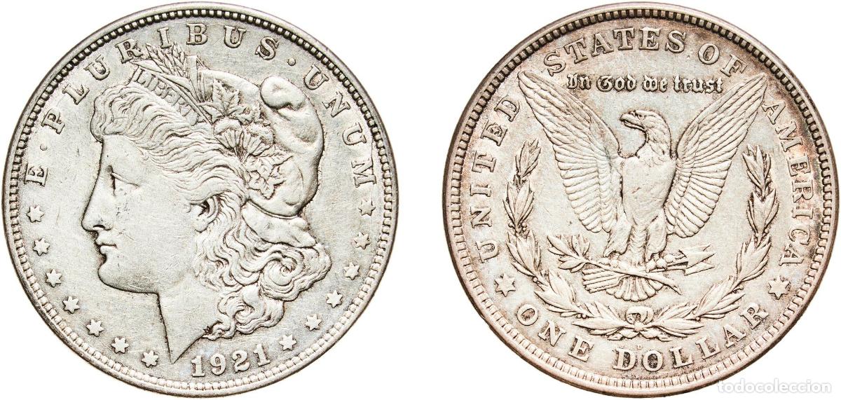 Monedas antiguas de Am&eacute;rica: United States Federal republic 1921 D 1 Dollar &rdquo;Morgan Dollar&rdquo; Silver (.900) (.100 copper) Denver M