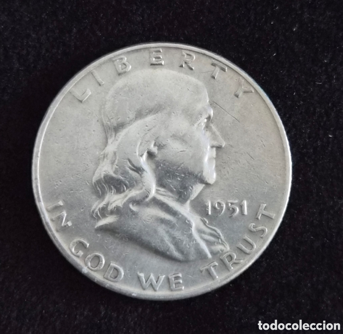 Monedas antiguas de Am&eacute;rica: Estados Unidos &ndash; 1/2 D&oacute;lar Franklin 1951-D &ndash; Plata 900% &ndash; Half Dollar