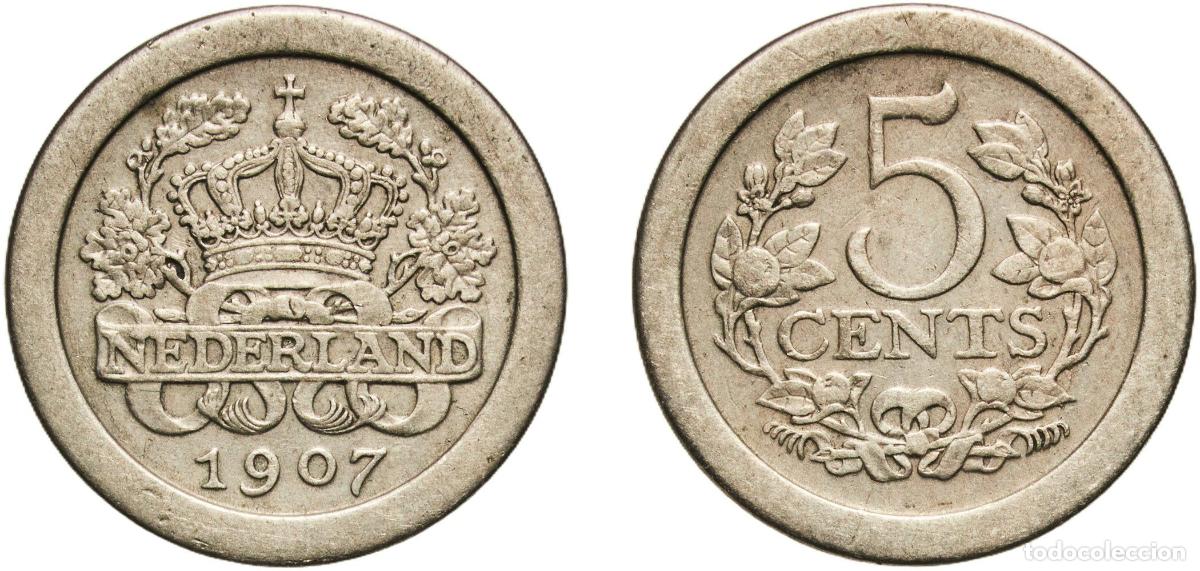 Monedas antiguas de Am&eacute;rica: Netherlands Kingdom 1907 5 Cents Copper-nickel (6000000) 4.49g XF Sch 912