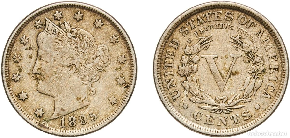 Monedas antiguas de Am&eacute;rica: United States Federal republic 1895 5 Cents &rdquo;Liberty Nickel&rdquo; (with &rdquo;CENTS&rdquo;) Copper-nickel Philadelp