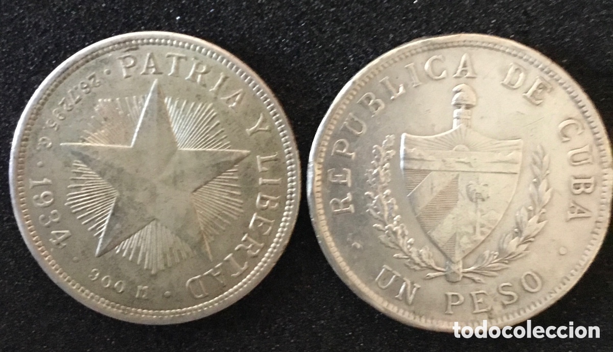 Monedas antiguas de Am&eacute;rica: 2. Uds. Monedas de la Rep&uacute;blica de Cuba, a&ntilde;o 1934,1 peso