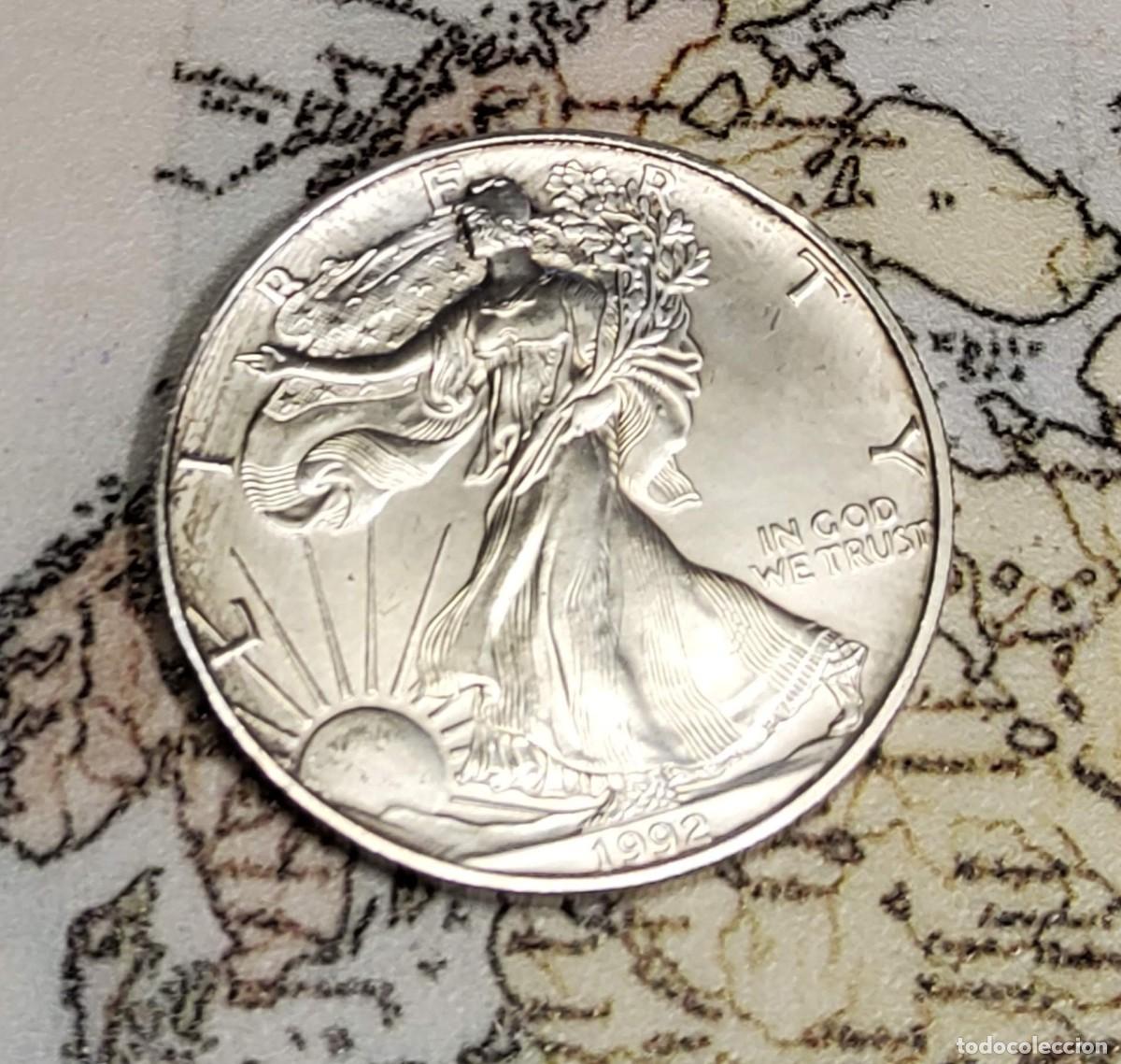 Old Coins of America: 1 D&Oacute;LAR de PLATA de ESTADOS UNIDOS de 1992. BRILLANT UNCIRCULATED.1 ONZA PLATA PURA 999.