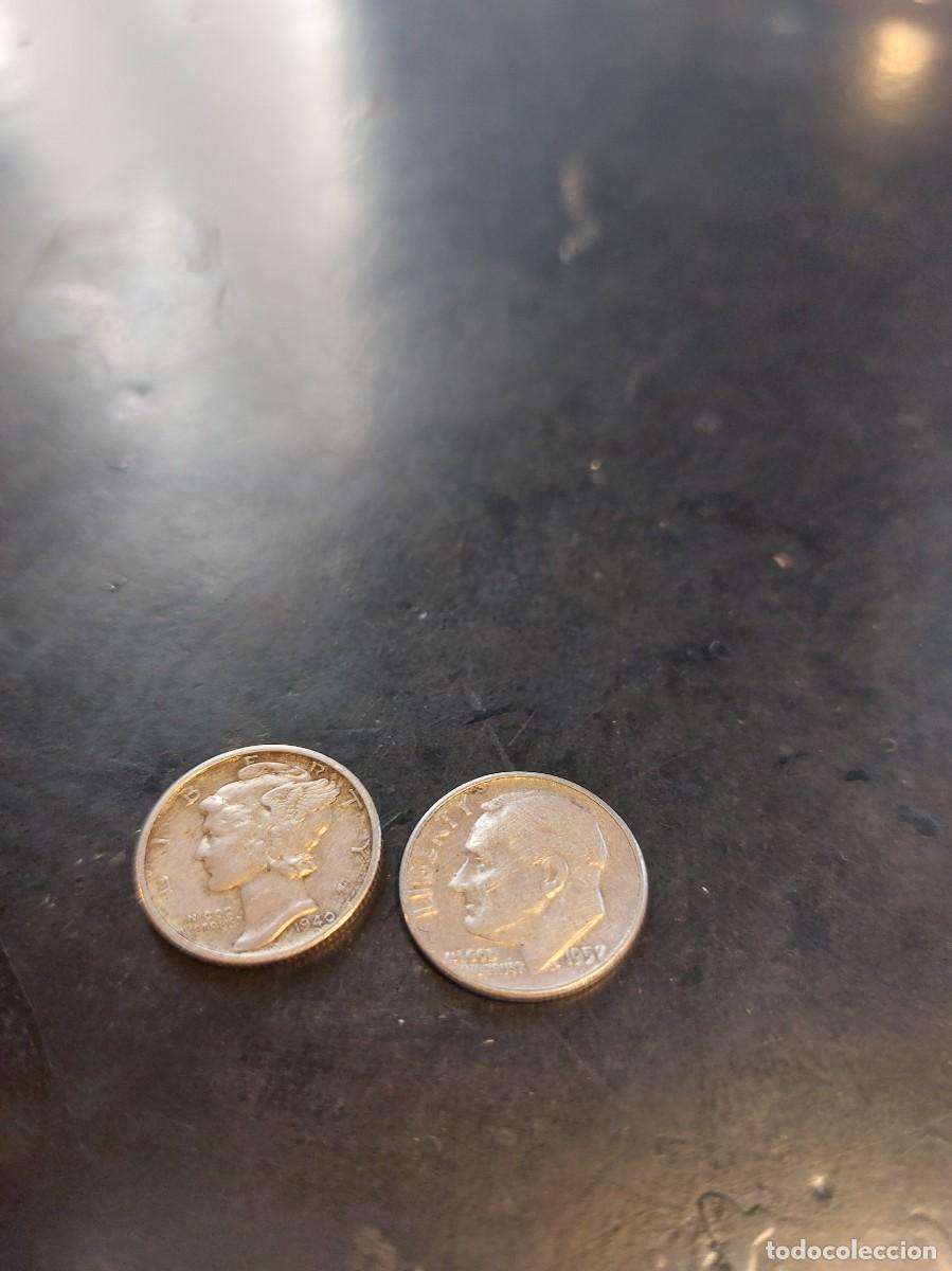 Old Coins of America: Bonito lote de 2 monedas de plata, de EEUU.1) dime, diez centavos de d&oacute;lar, conocido popularmente c&oacute;