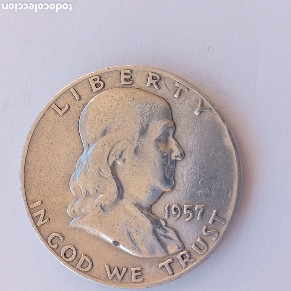 Monedas antiguas de Am&eacute;rica: Moneda De Plata .900 Medio D&oacute;lar Franklin 1957 D - Casa De Moneda Denver