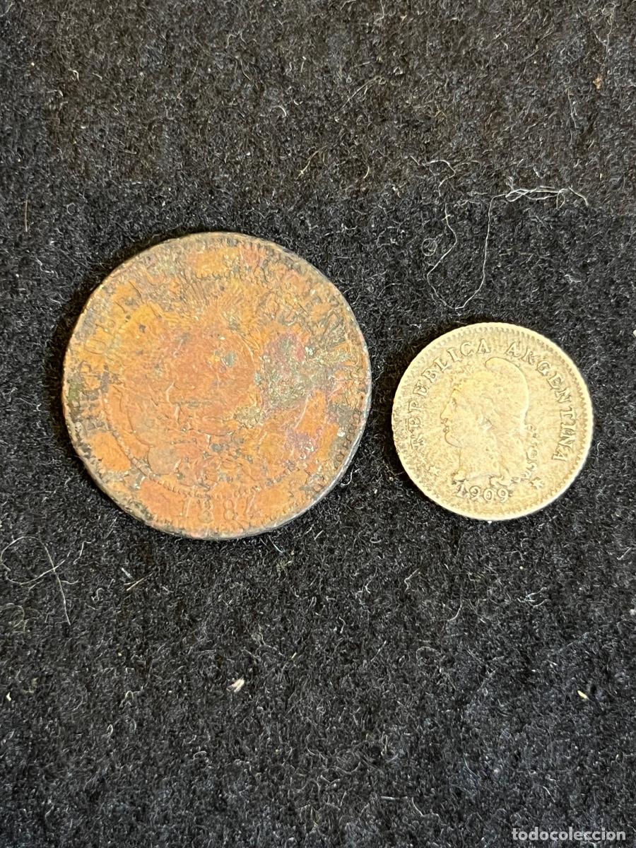 Monedas antiguas de Am&eacute;rica: Lote de 2 monedas antiguas Argentina 1909 &ndash; 10 Centavos y moneda de cobre &ndash; Rep&uacute;blica Argentina