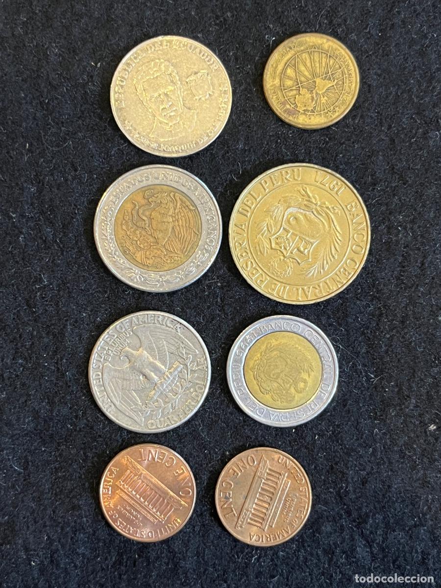 Monedas antiguas de Am&eacute;rica: Lote de monedas Am&eacute;rica &ndash; Ecuador, M&eacute;xico, Per&uacute; y Estados Unidos &ndash; Pesos, Soles, Centavos y Quarter