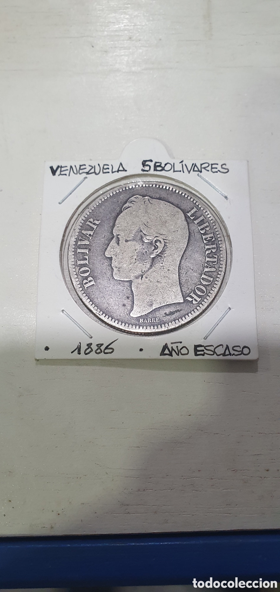 Monedas antiguas de Am&eacute;rica: SALIDA 0.01&euro;. Venezuela. 5 Bolivares. 1 Fuerte. 1886. Plata. (L57)