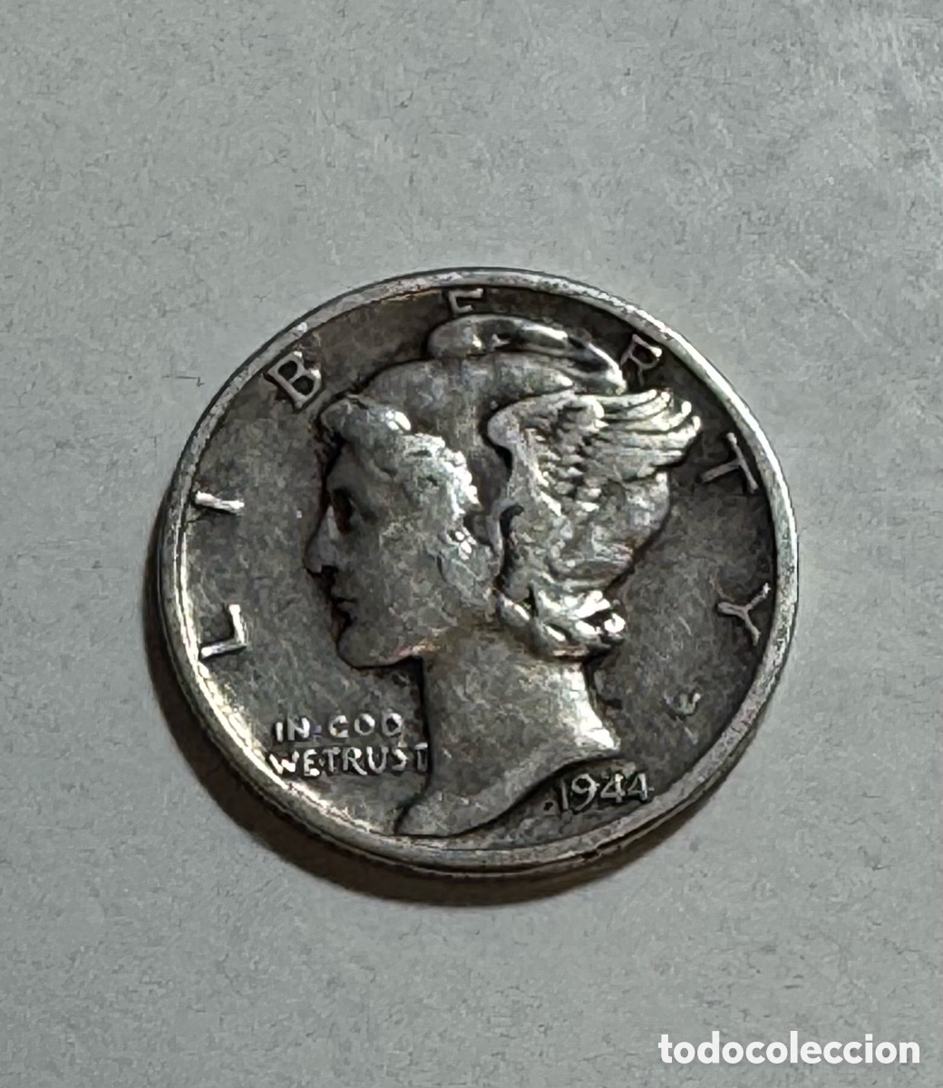 Moedas antigas da Am&eacute;rica: 1 dime 1944 Estados Unidos Plata.