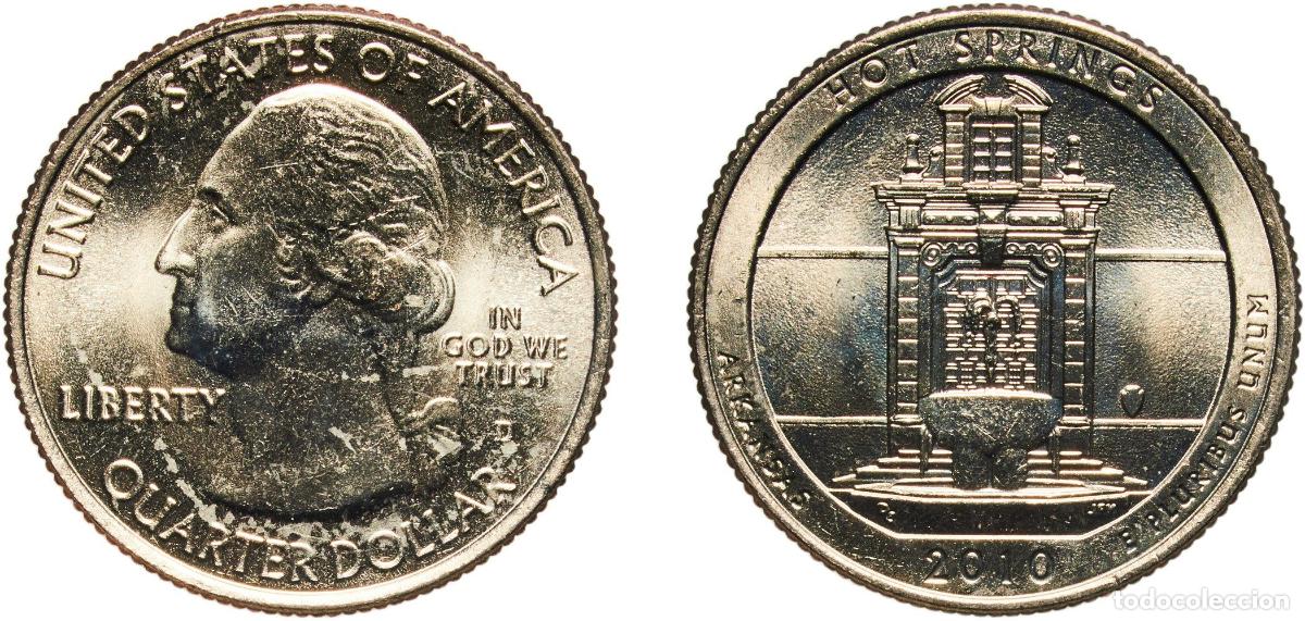 Monete antiche di America: United States Federal republic 2010 D &frac14; Dollar &rdquo;Washington Quarter&rdquo; (Hot Springs, Arkansas) Copper-