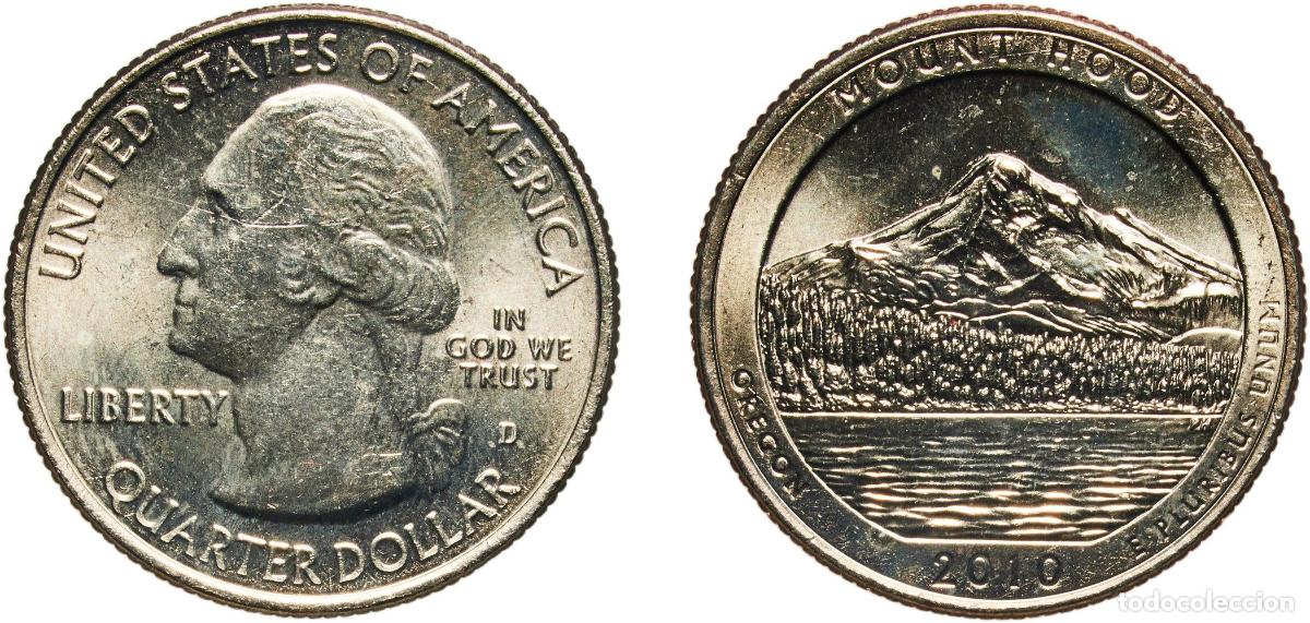 Moedas antigas da Am&eacute;rica: United States Federal republic 2010 D &frac14; Dollar &rdquo;Washington Quarter&rdquo; (Mount Hood, Oregon) Copper-nic