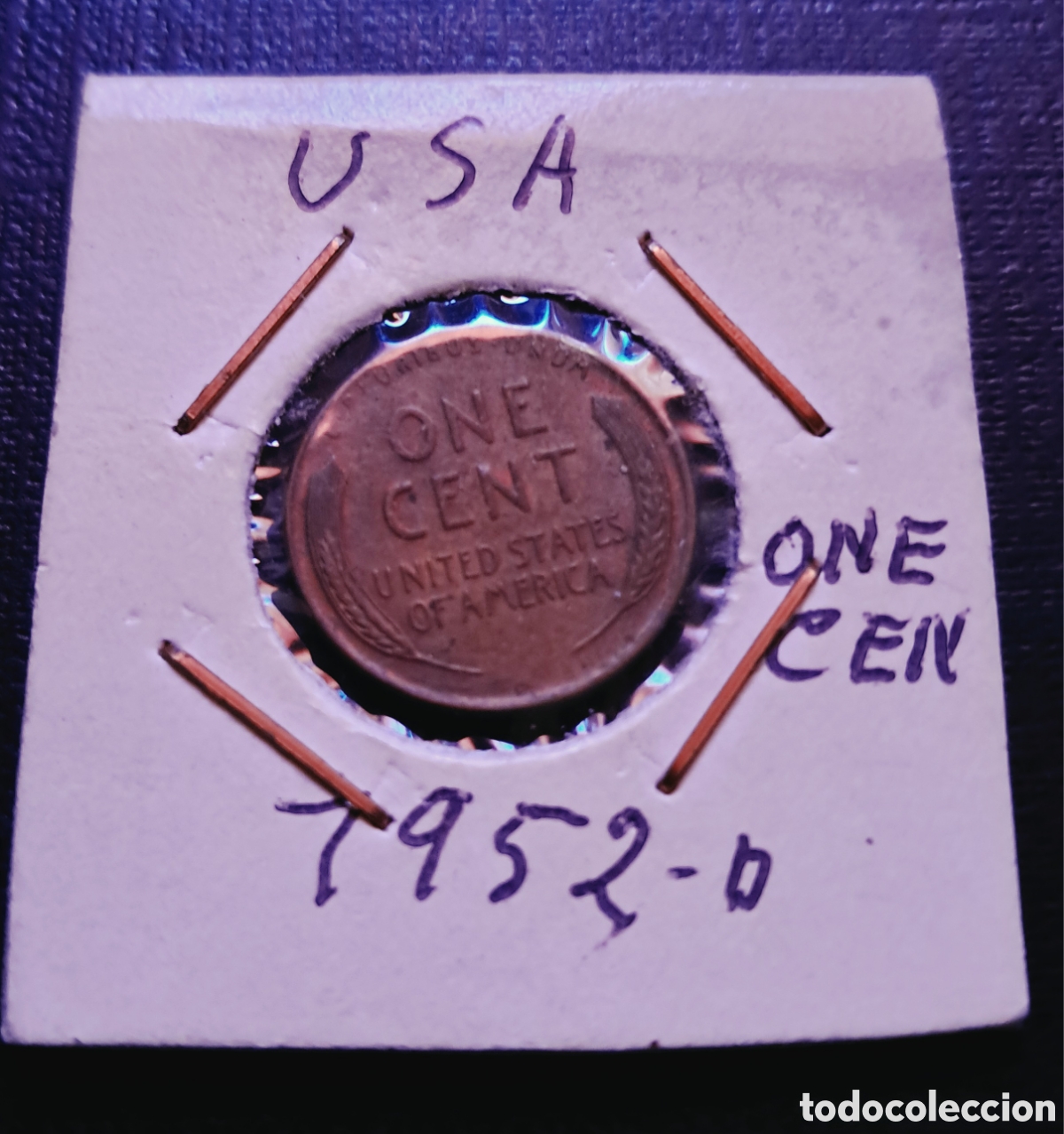 Monete antiche di America: Lote USA &rdquo;Reserva Federal&rdquo; / C&eacute;ntimo Cobre 1952 Lincoln / Billete 5$ 1969 Lincoln / 2 Billetes 1$