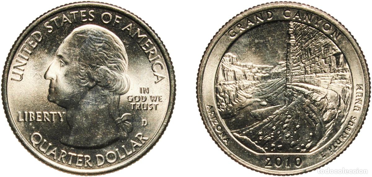 Monete antiche di America: United States Federal republic 2010 D &frac14; Dollar &rdquo;Washington Quarter&rdquo; (Grand Canyon, Arizona) Copper-
