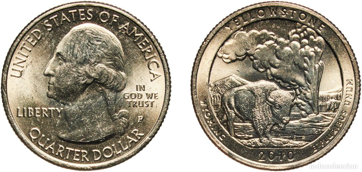 Old Coins of America: United States Federal republic 2010 P &frac14; Dollar &rdquo;Washington Quarter&rdquo; (Yellowstone, Wyoming) Copper-n