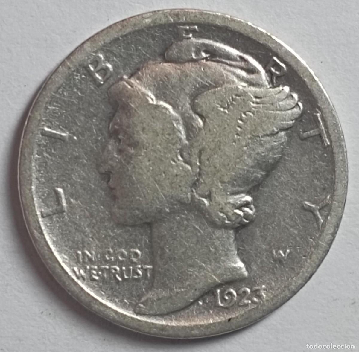 Old Coins of America: Moneda de Estados Unidos 1 dime &rdquo;Mercury Dime&rdquo; de 1923 de plata