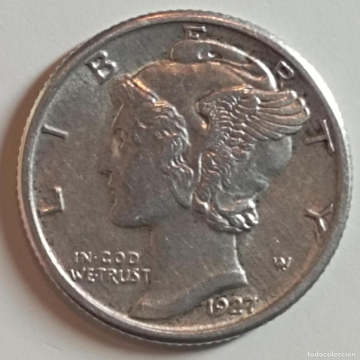 Old Coins of America: Moneda de Estados Unidos (USA) one dime &rdquo;Mercury Dime&rdquo; de 1927 de plata