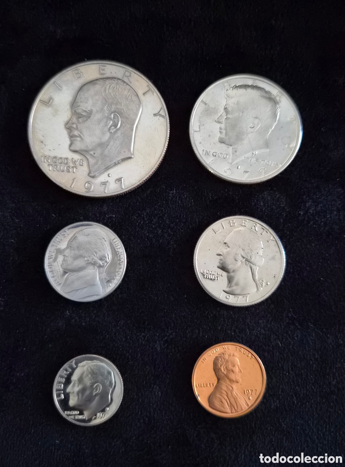 Monete antiche di America: Estados Unidos &ndash; Lote de 6 monedas de 1977 &ndash; Serie completa de circulaci&oacute;n &ndash; 1 Cent a 1 D&oacute;lar