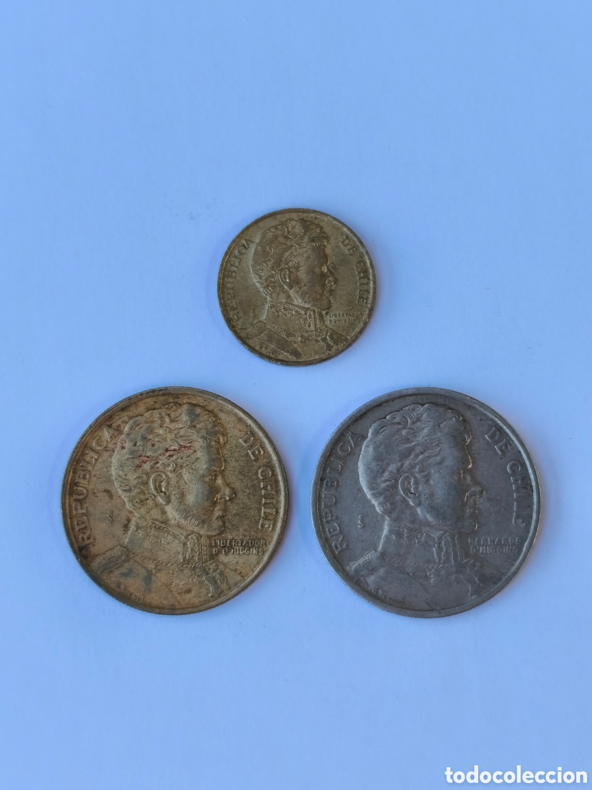 Moedas antigas da Am&eacute;rica: Lote 3 monedas 1 peso Chile