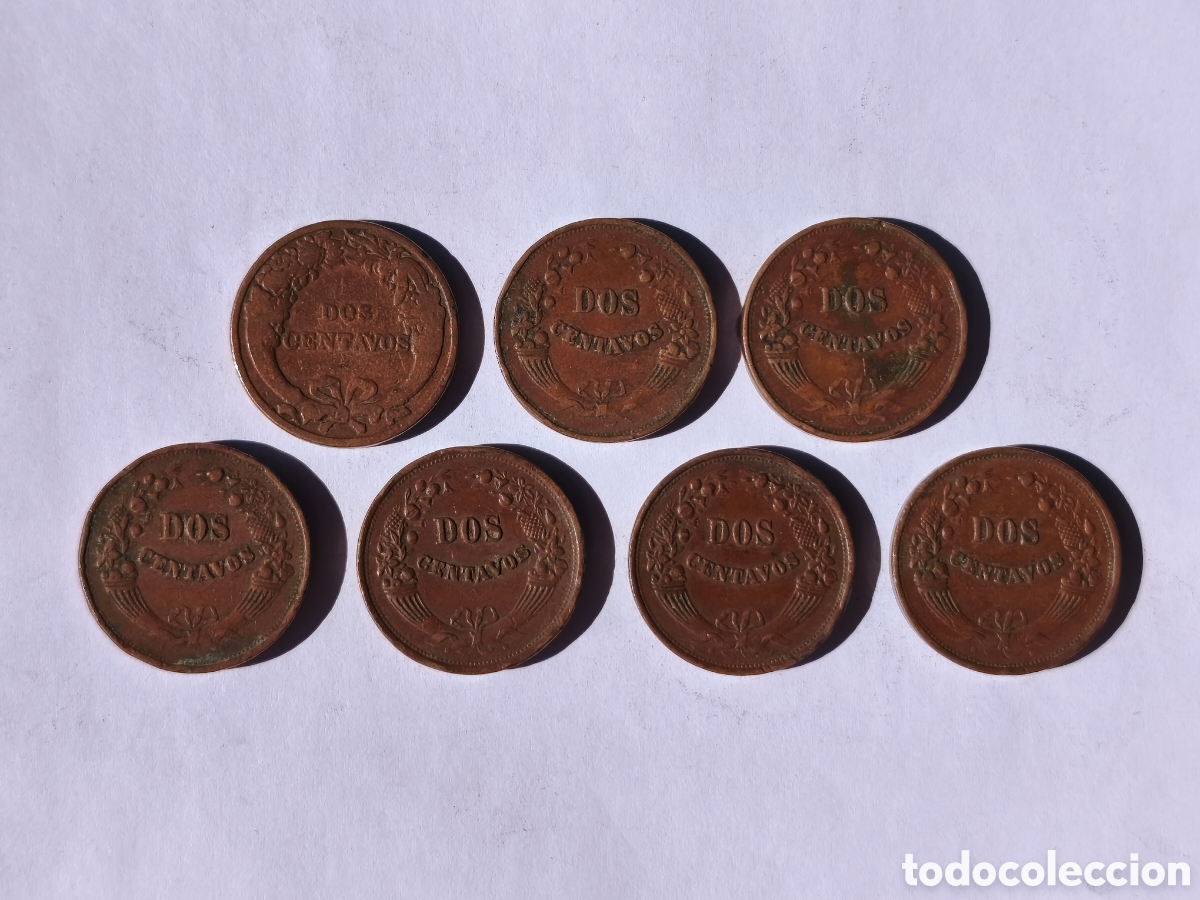 Monedas antiguas de Am&eacute;rica: 2 centavos Per&uacute; bronce - Foto 2