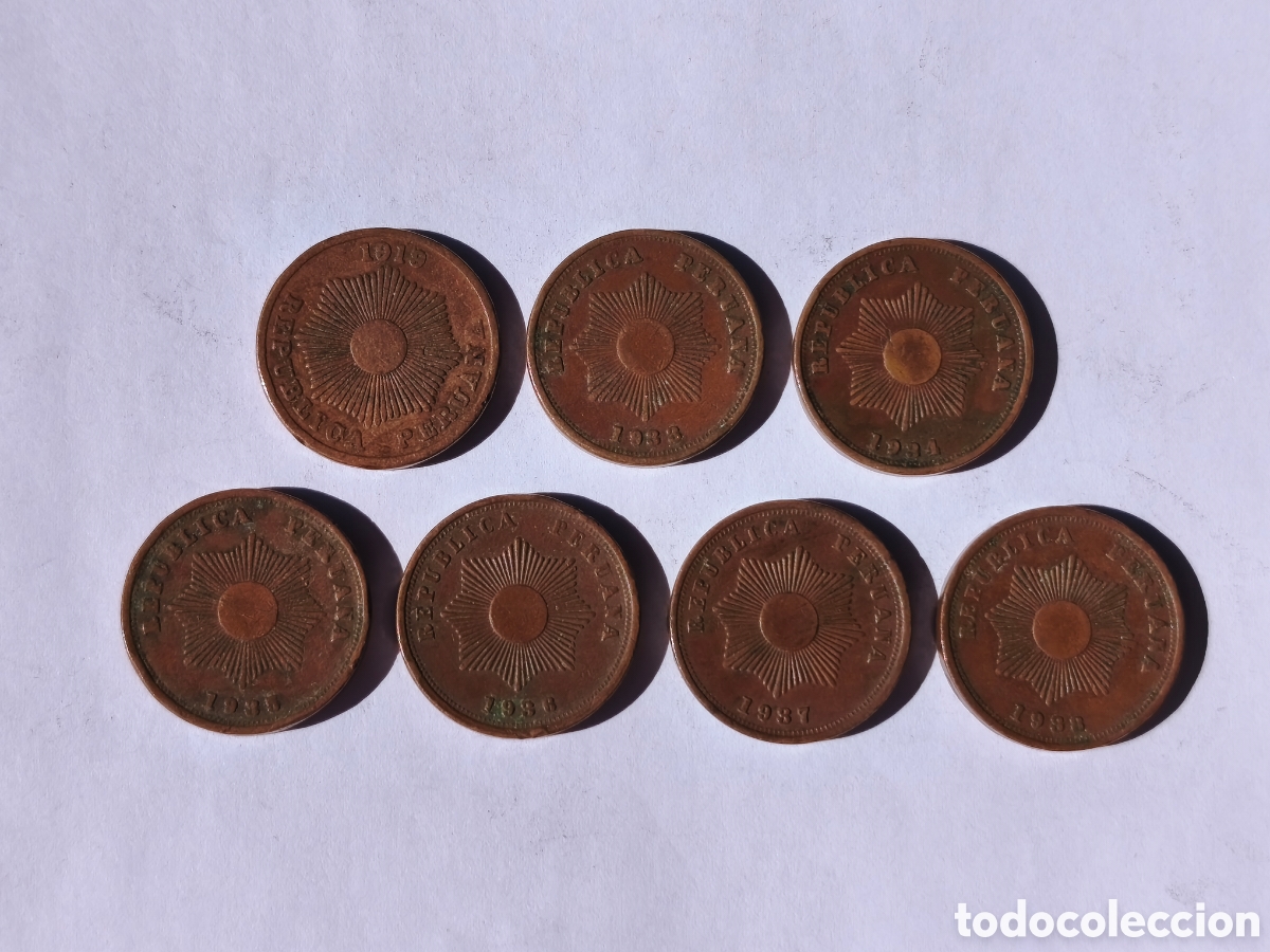 Monedas antiguas de Am&eacute;rica: 2 centavos Per&uacute; bronce - Foto 1