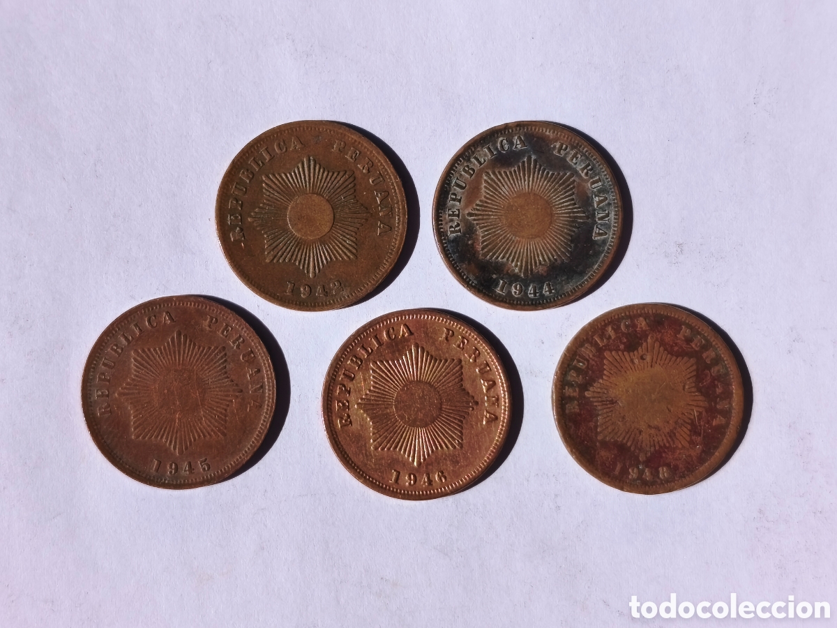 Old Coins of America: 2 centavos Per&uacute; bronce (finas) varios a&ntilde;os