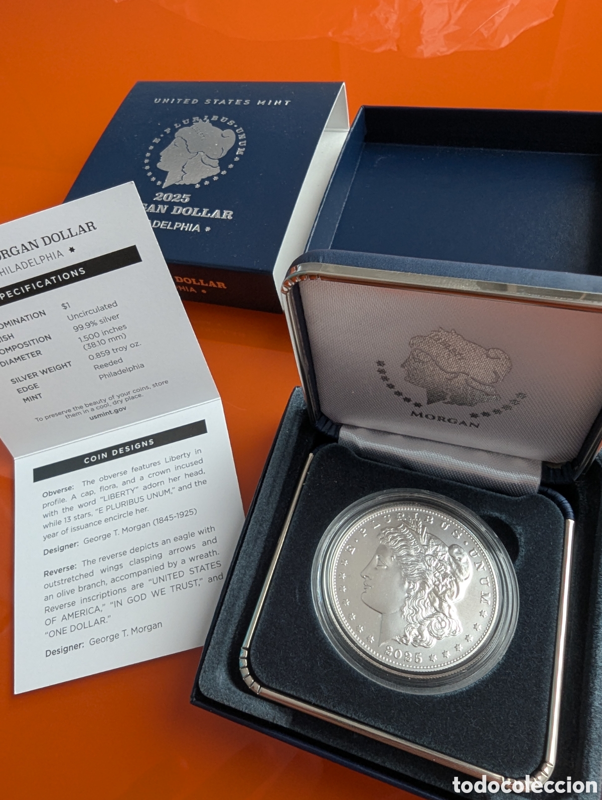 Alte M&uuml;nzen aus Amerika: D&oacute;lar Morgan 2025 Filadelfia, plata 999 , estuche y certificado
