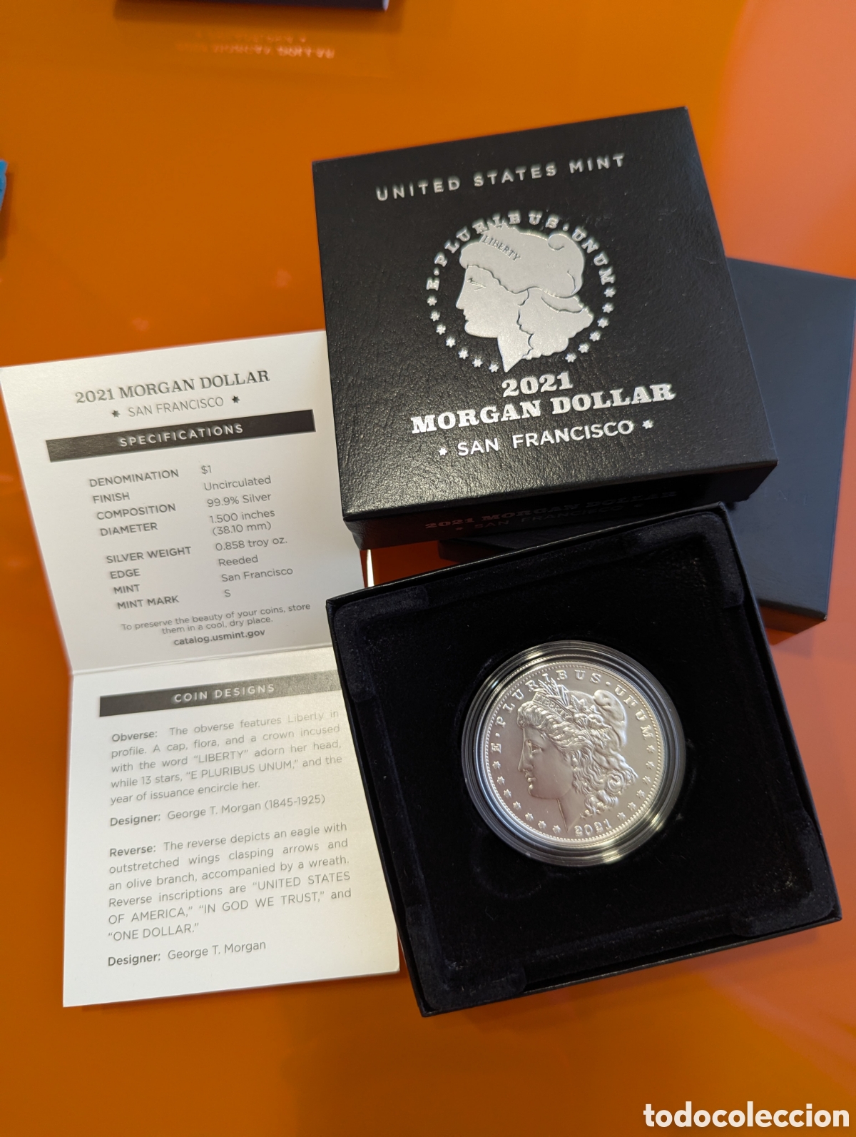 Alte M&uuml;nzen aus Amerika: D&oacute;lar Morgan 2021 San Francisco, estuche y certificado
