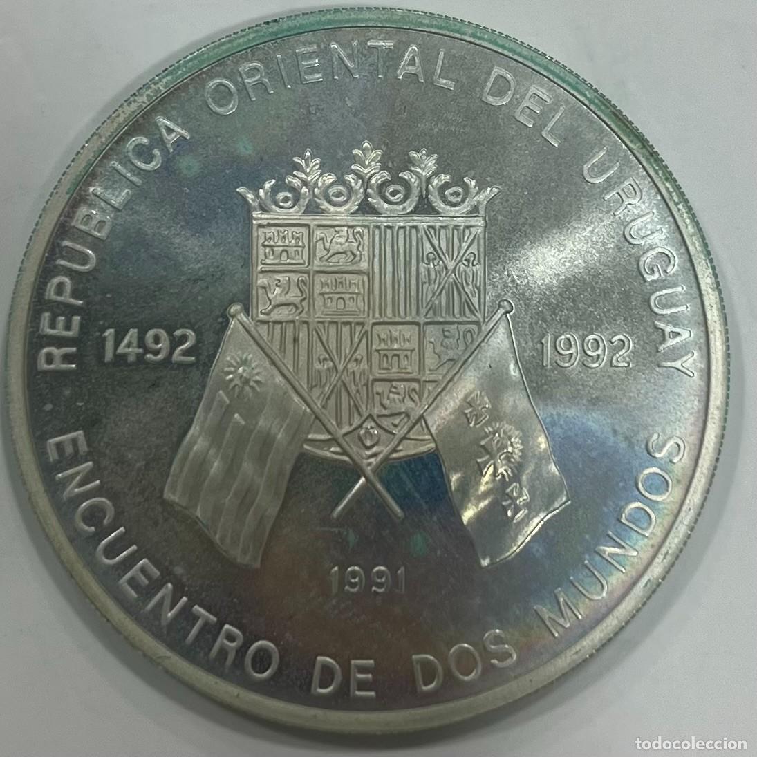 Monnaies anciennes d'Am&eacute;rique: URUGUAY. A&Ntilde;O 1991. 5OOOO NACIONALES PLATA (925). I SERIE IBEROAMERICANA. PESO 27GR