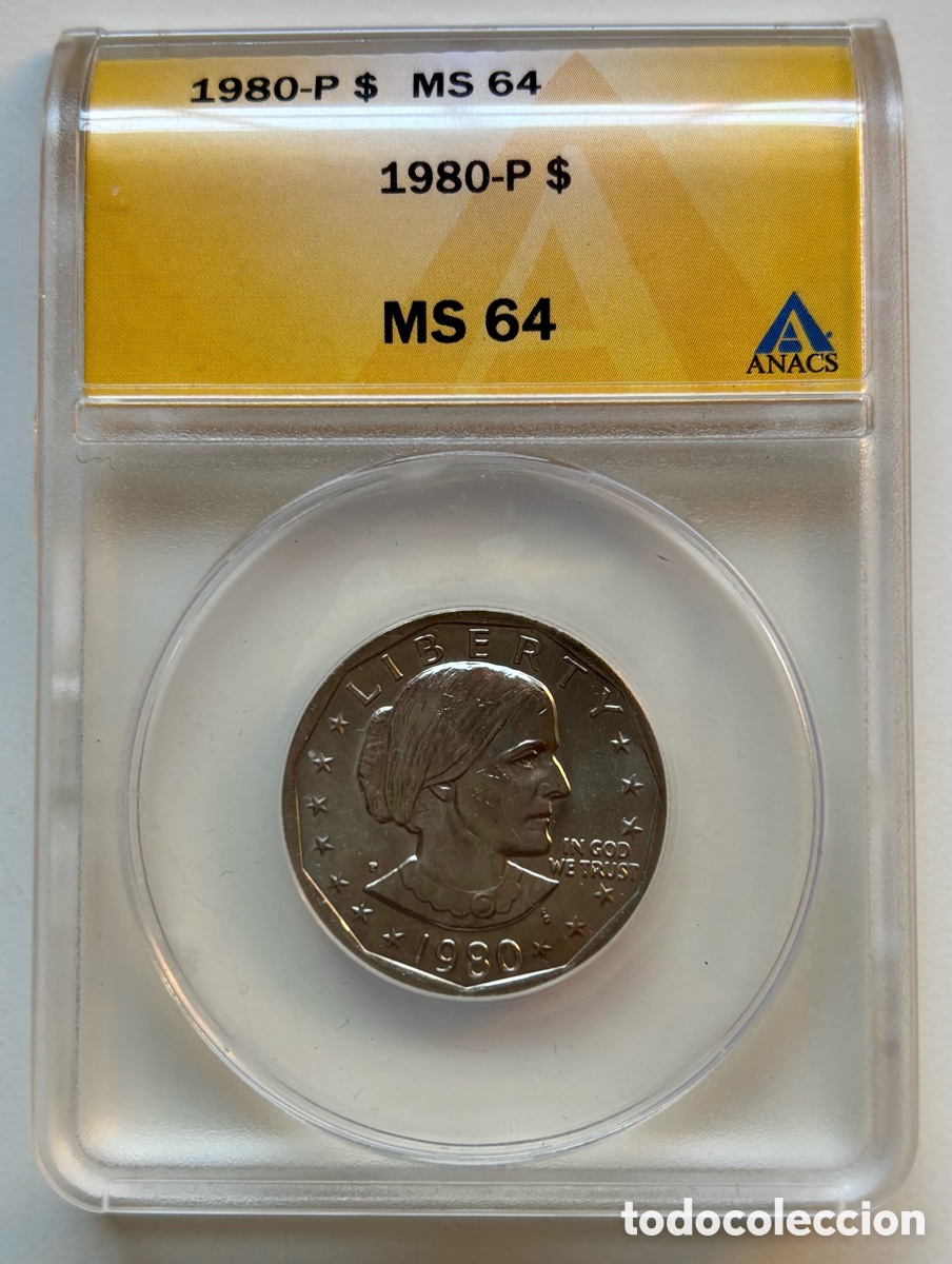Monete antiche di America: Moneda USA 1 D&oacute;lar 1980-P . Estados Unidos EEUU Dollar. Certificada ANACS MS64