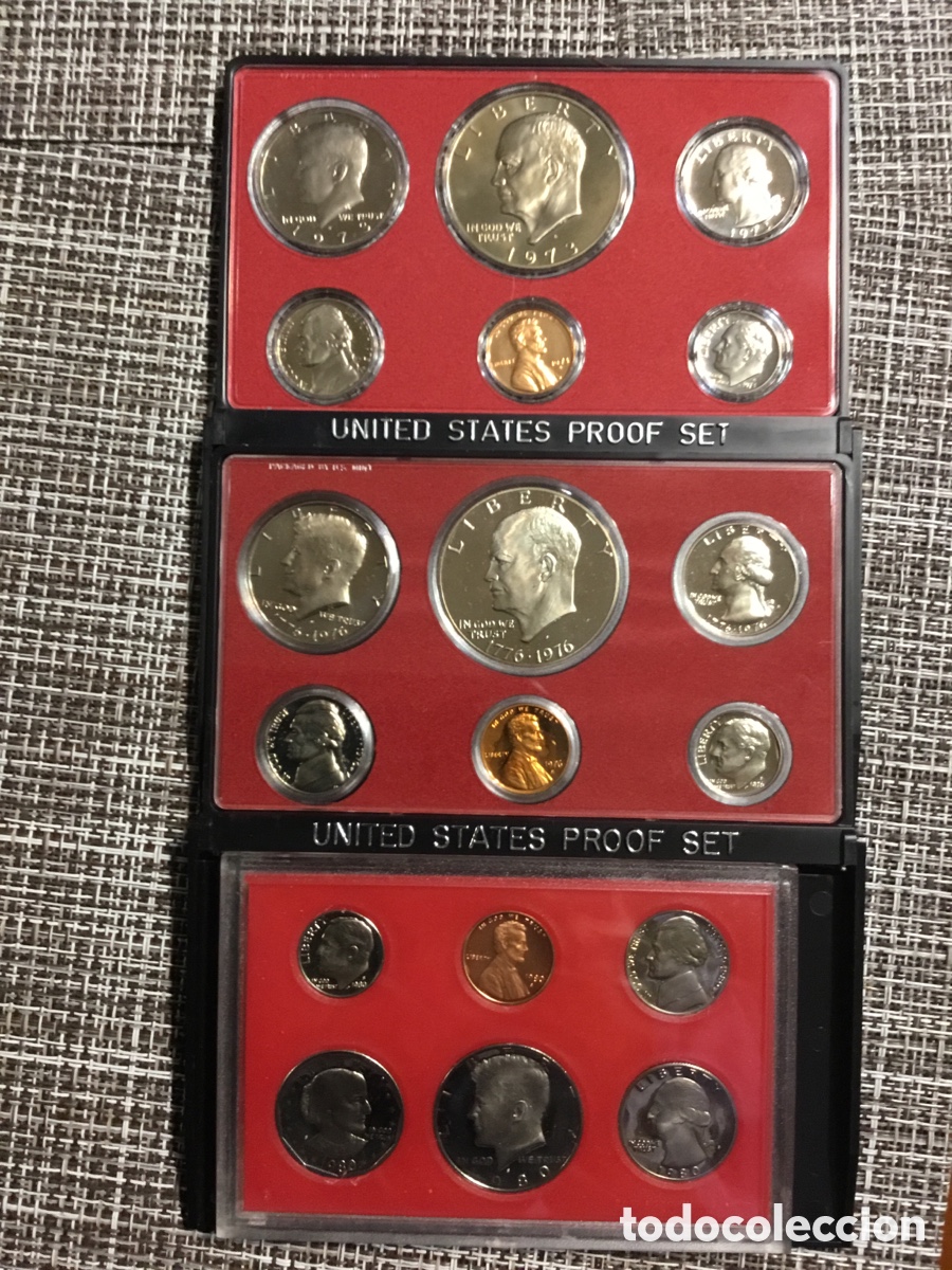 Monedas antiguas de Am&eacute;rica: 3 sets de monedas USA de 1973 - 1976 (Bicentenario) - 1980