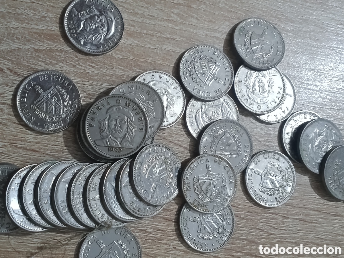 Old Coins of America: 34 monedas de 3 pesos de cuba. 1990, 1992, 1995 y 2002 CHE GUEVARA