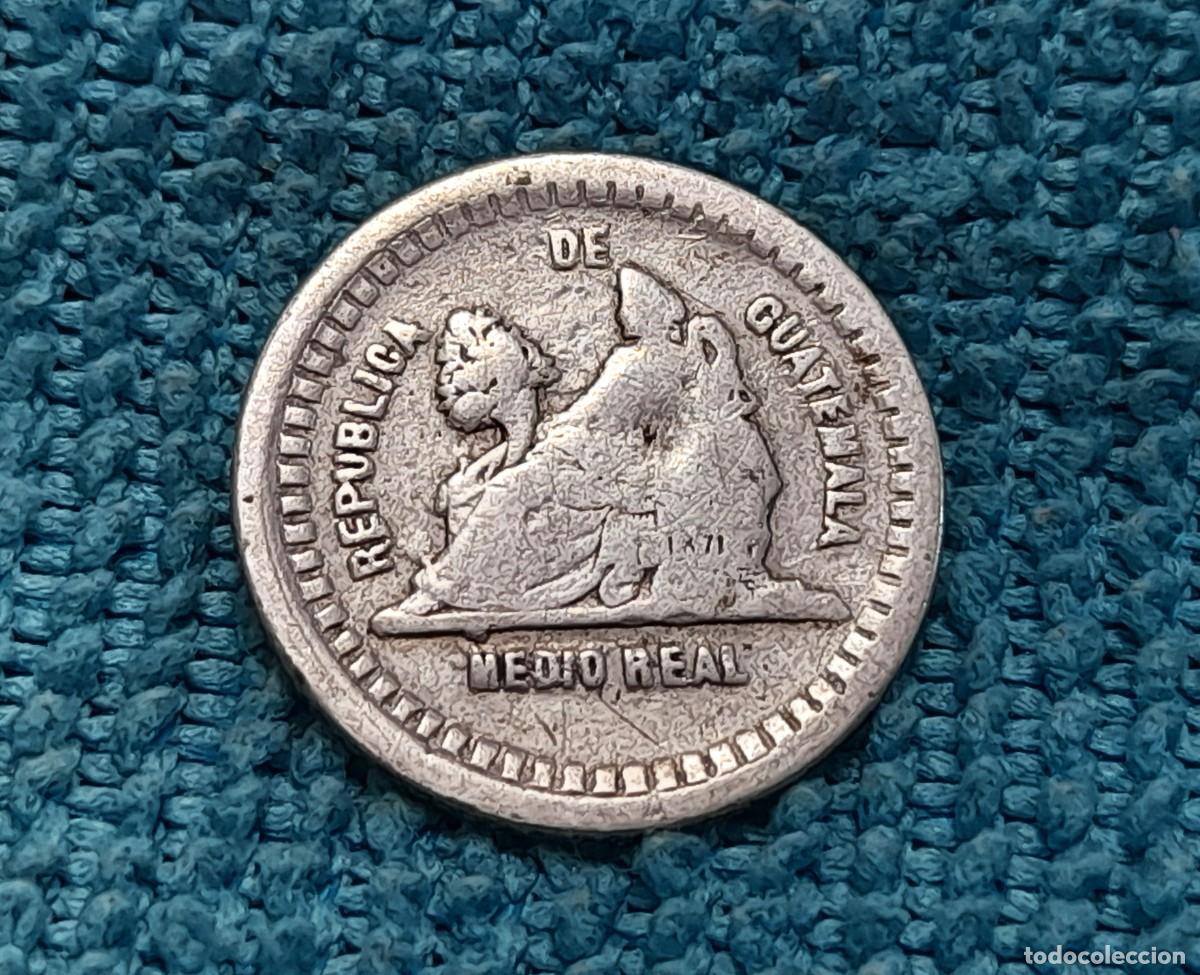 Moedas antigas da Am&eacute;rica: Guatemala, Medio Real 1889. Rara, fecha superpuesta