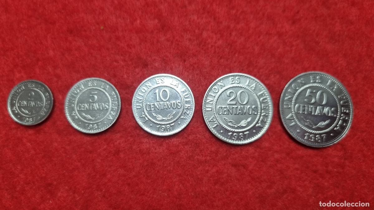 Moedas antigas da Am&eacute;rica: LOTE 5 MONEDAS DE BOLIVIA 2 5 10 20 Y 50 CENTAVOS 1987 SIN CIRCULAR C40