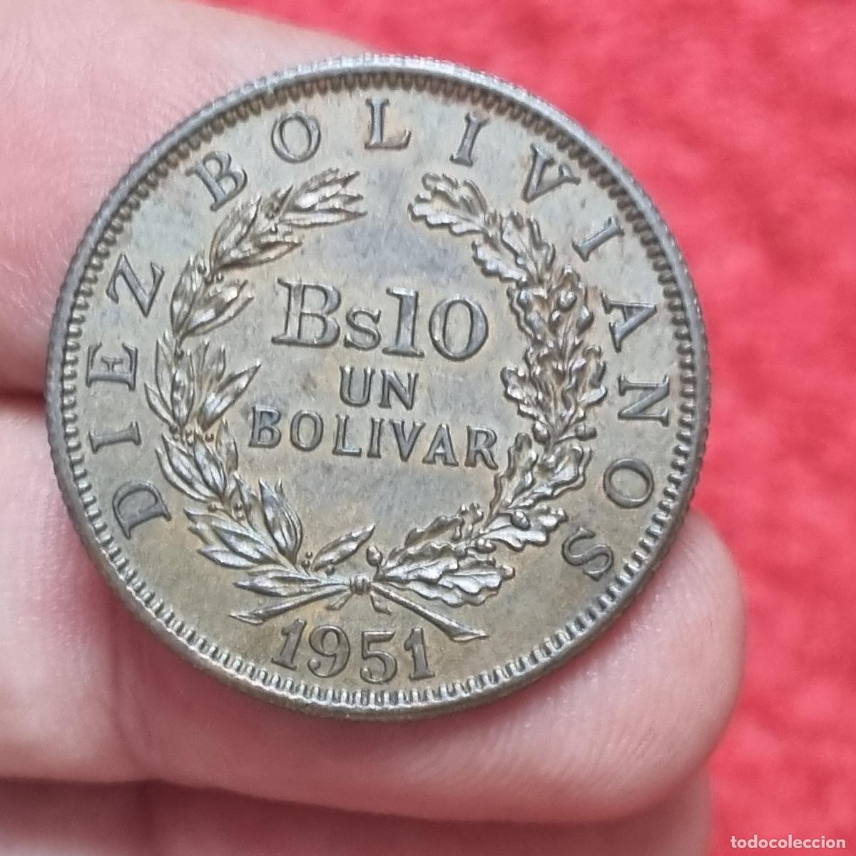 Monete antiche di America: MONEDA BOLIVIA 1 BOLIVAR 10 BOLIVIANOS 1951 EBC ORIGINAL C40