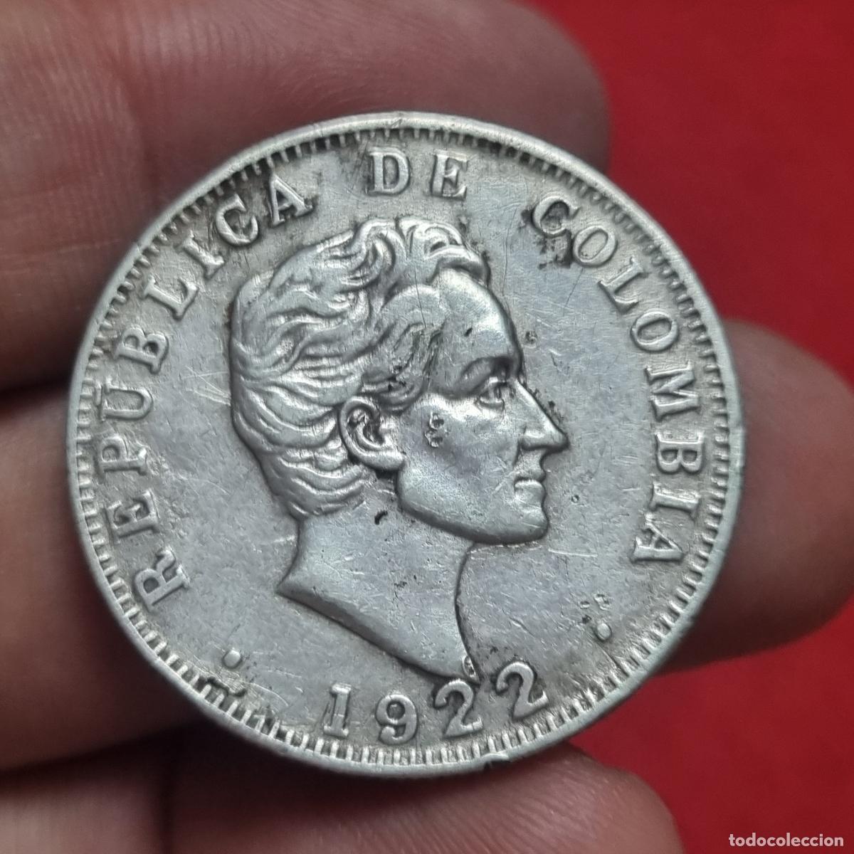 Moedas antigas da Am&eacute;rica: MONEDA COLOMBIA PLATA 50 CENTAVOS 1922 MBC ORIGINAL C40
