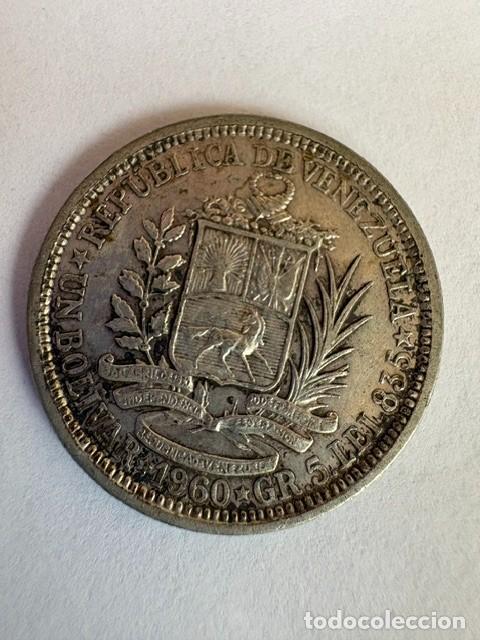 Moedas antigas da Am&eacute;rica: Moneda de 1 Bol&iacute;var de Plata Venezuela 1960 - E. Barre - 5.1 gramos