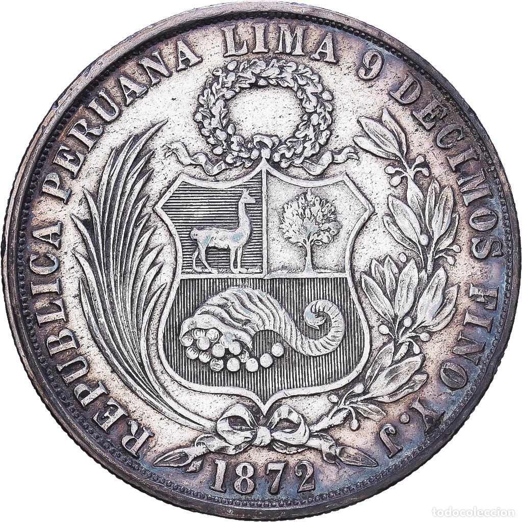 Moedas antigas da Am&eacute;rica: [#1547686] Per&uacute;, Sol, 1872, Lima, Plata, MBC+, KM:196