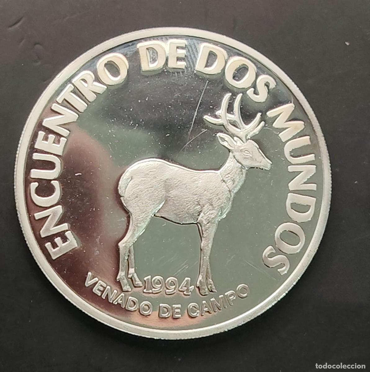 Old Coins of America: URUGUAY A&Ntilde;O 1994. 200 PESOS PLATA ( 925 ) VENADO DE CAMPO. PESO 27 GR