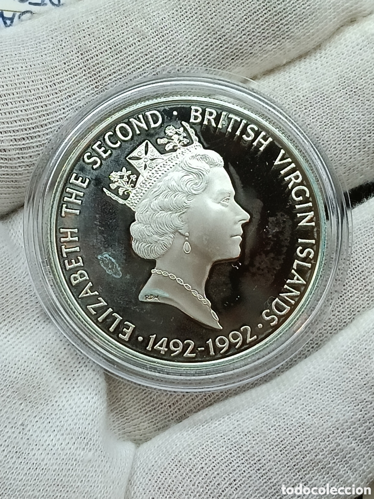 Monnaies anciennes d'Am&eacute;rique: 25 DOLARES DE PLATA . ISLAS VIRGENES BRITANICAS . SERIE 500 ANIVERSARIO DESCUBRIMIENTO NUEVO MUNDO