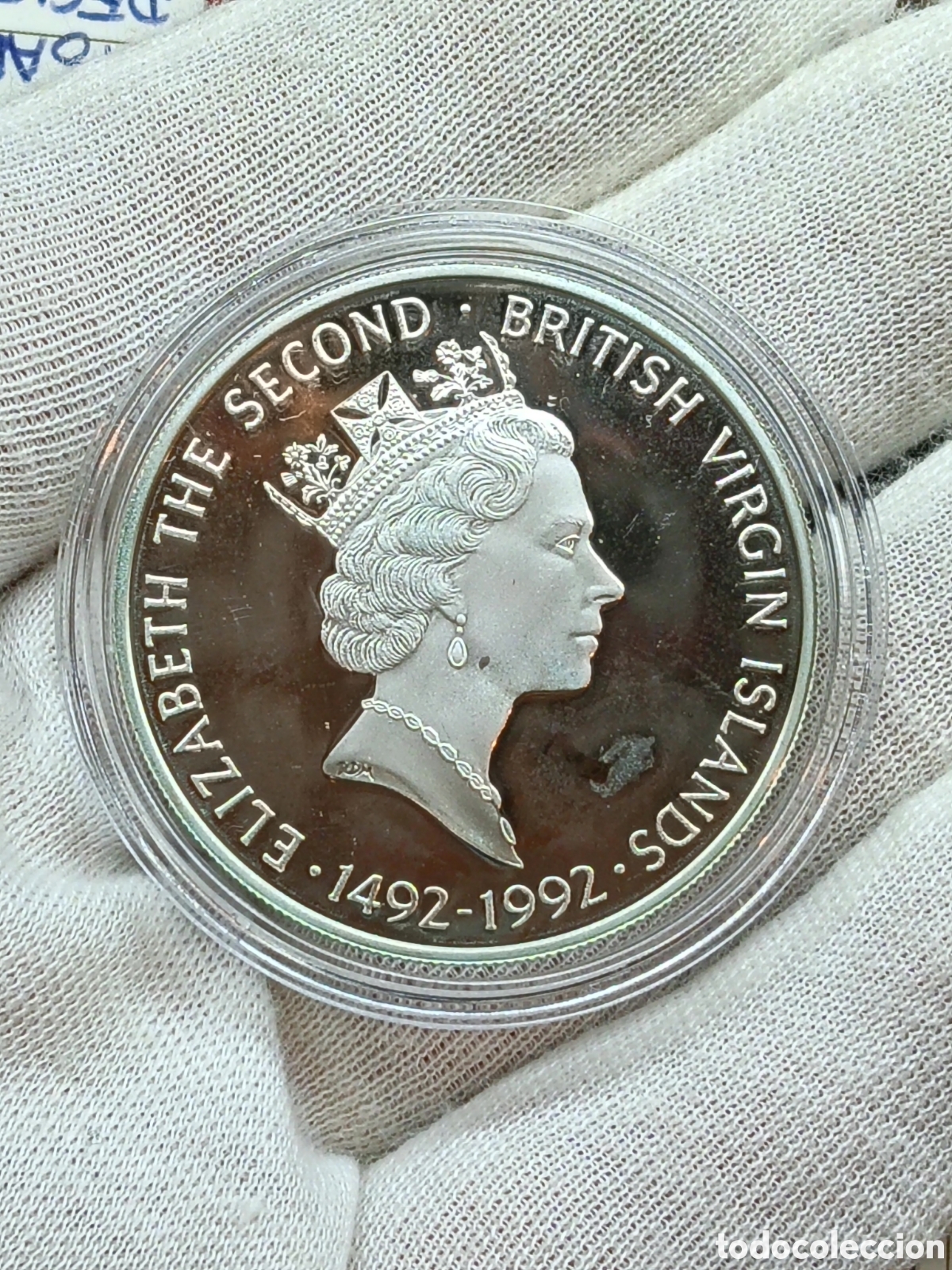 Monnaies anciennes d'Am&eacute;rique: 25 DOLARES DE PLATA . ISLAS VIRGENES BRITANICAS . SERIE 500 ANIVERSARIO DESCUBRIMIENTO NUEVO MUNDO