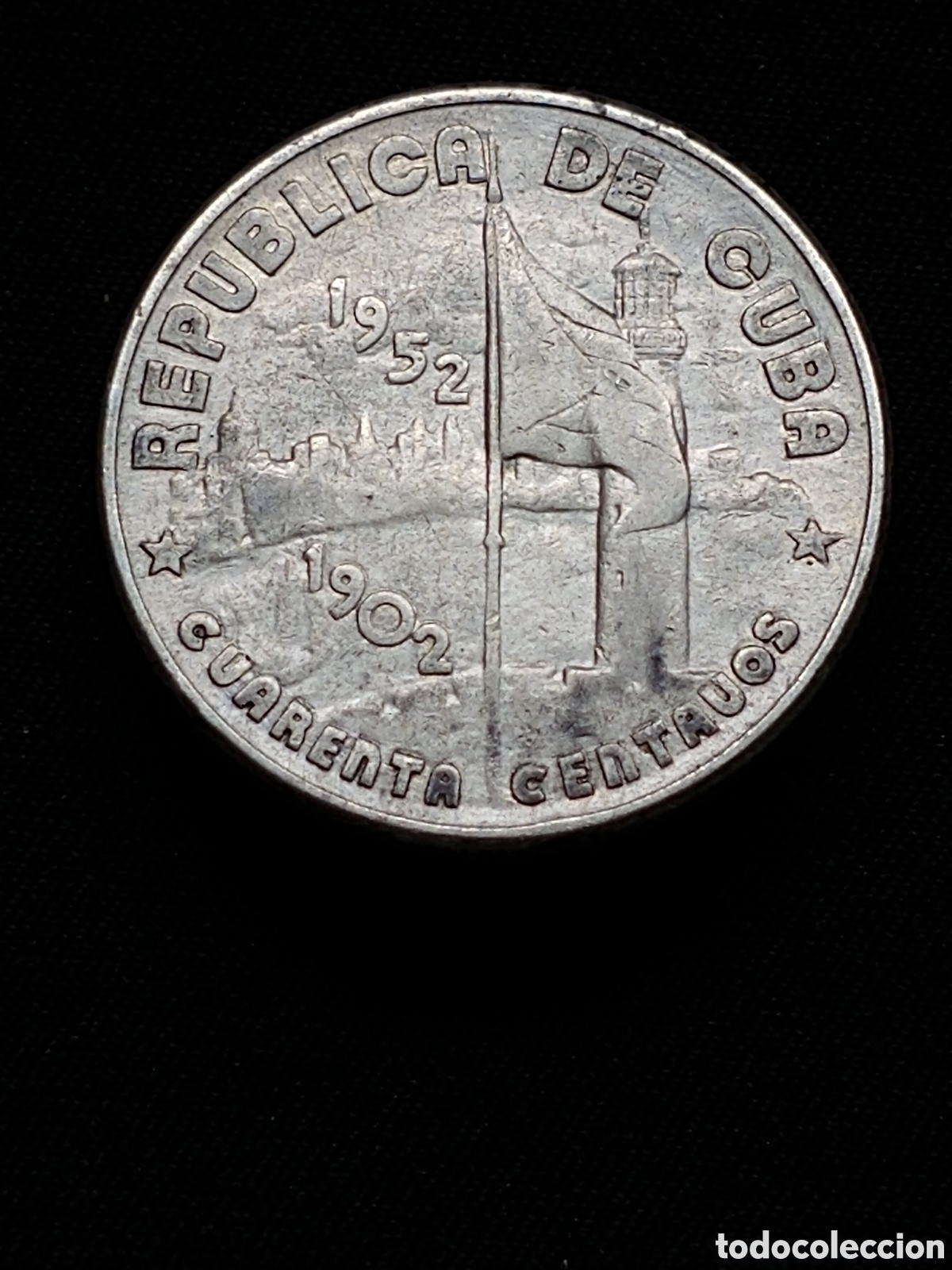 Alte M&uuml;nzen aus Amerika: Cuba, 40 Centavos 1952, plata .900 mls.