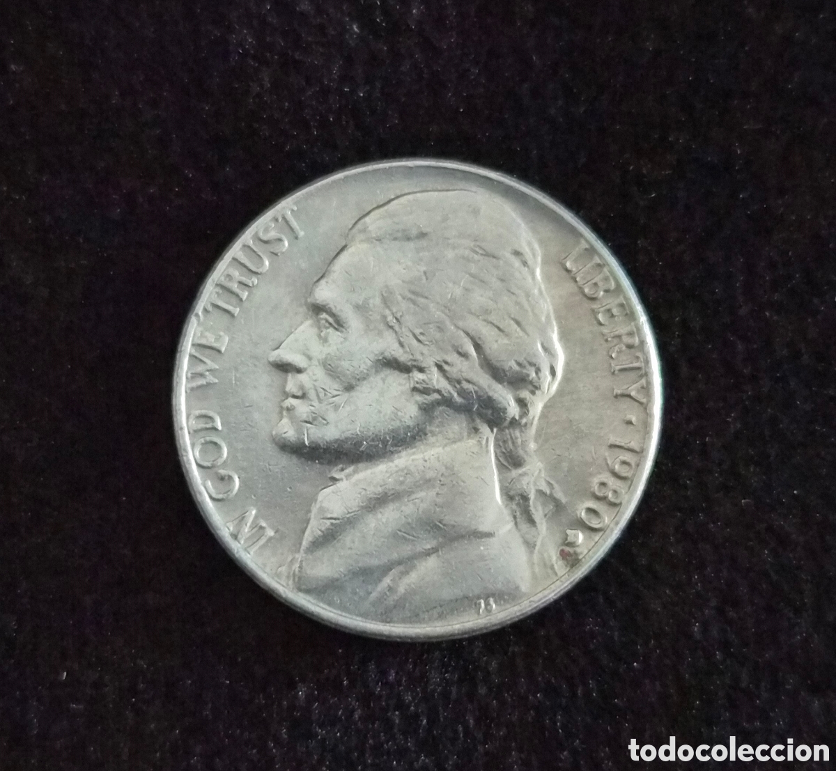 Old Coins of America: Estados Unidos &ndash; 5 Centavos Jefferson Nickel 1980 &ndash; Ceca P &ndash; Monticello