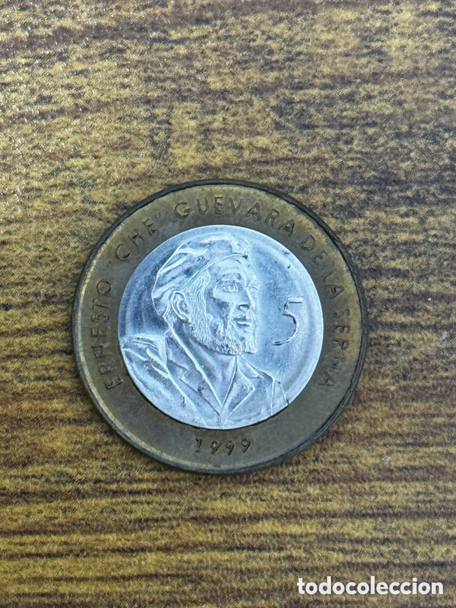 Monete antiche di America: Moneda de 5 pesos convertibles CUC 1999. Cuba. Bimetalica. Ernesto Che Guevara. Circulada