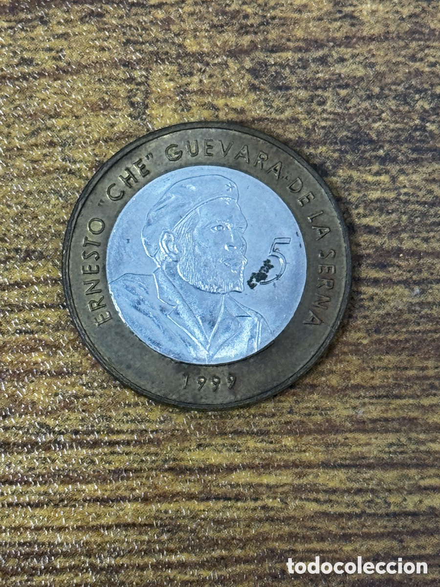 Moedas antigas da Am&eacute;rica: Moneda de 5 pesos convertibles CUC 1999. Cuba. Bimetalica. Ernesto Che Guevara. Circulada