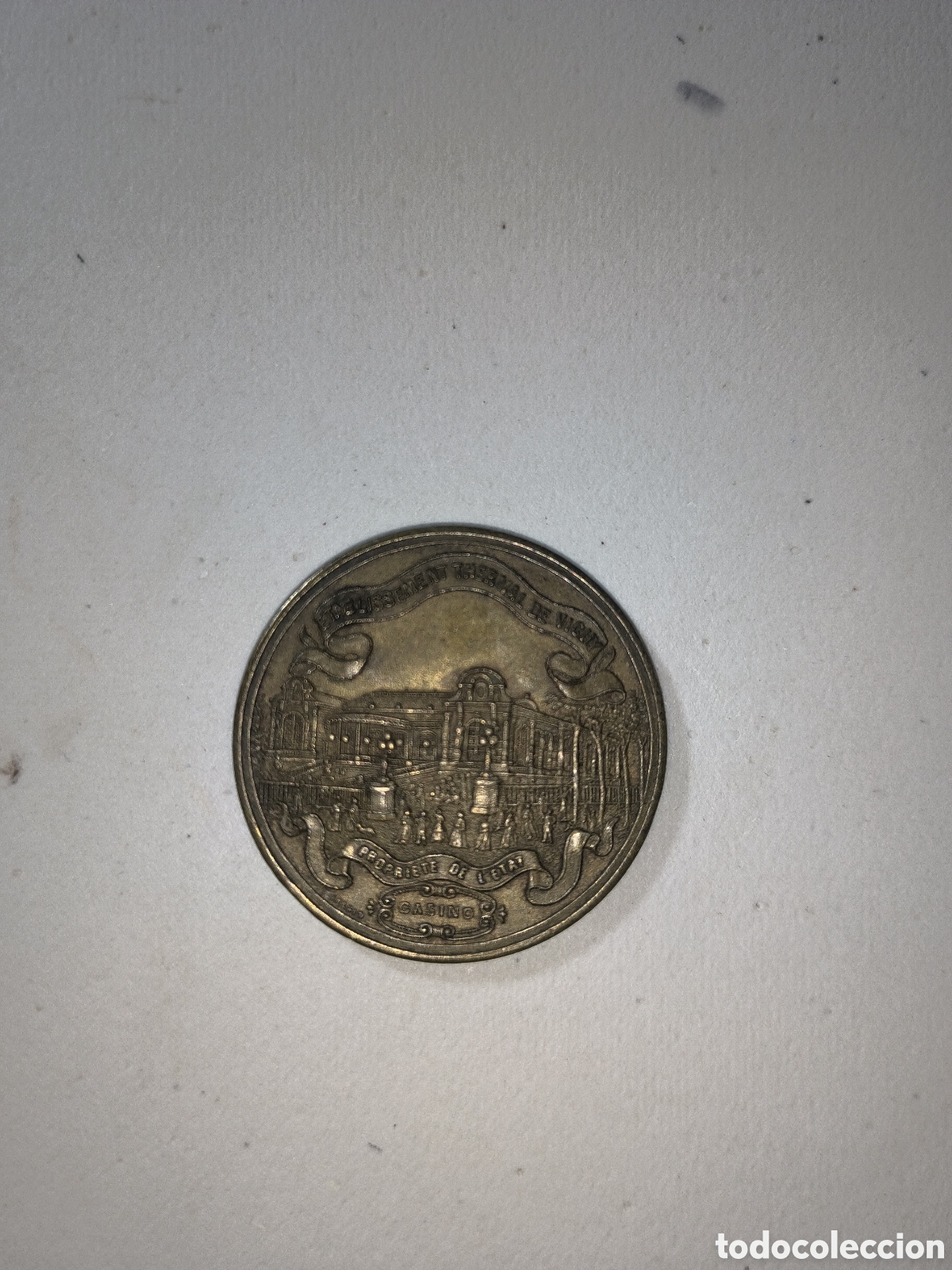 Monete antiche di America: Francia,token publicitario balneario de Vichy y casino de Vichy,a&ntilde;o 1866