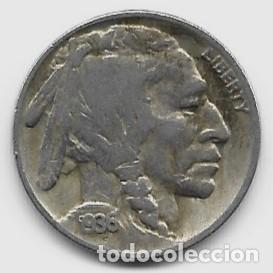 Monete antiche di America: Moneda ESTADOS UNIDOS 1936. 5 ctvos. km134. Jefe oglala sioux.