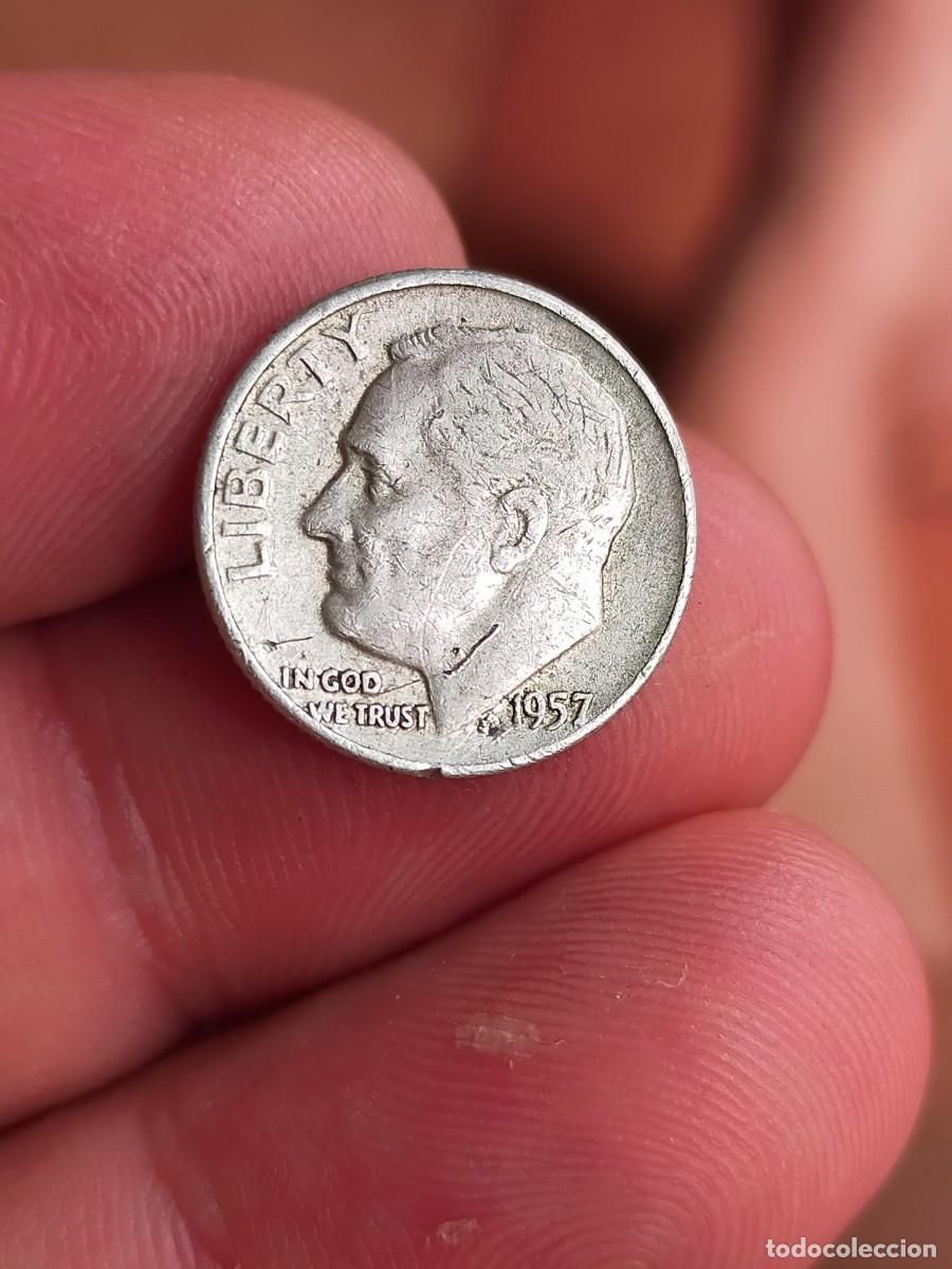Old Coins of America: MONEDA 1 UN 10 DIEZ DIME CENTS CENTAVOS 1957 D DENVER ROOSVELT USA ESTADOS UNIDOS AMERICA PLATA