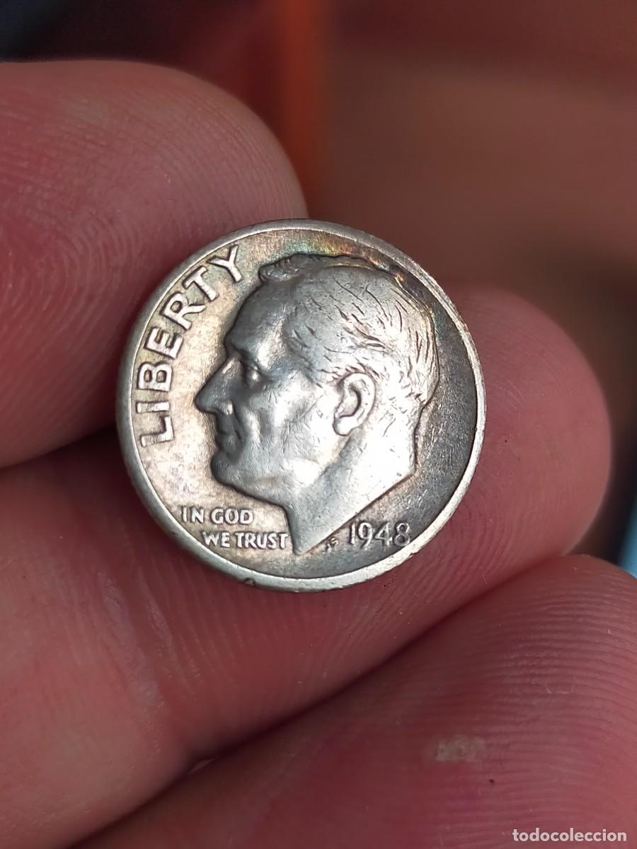 Alte M&uuml;nzen aus Amerika: MONEDA 1 UN 10 DIEZ DIME CENTS CENTAVOS 1948 ROOSVELT USA ESTADOS UNIDOS AMERICA PLATA